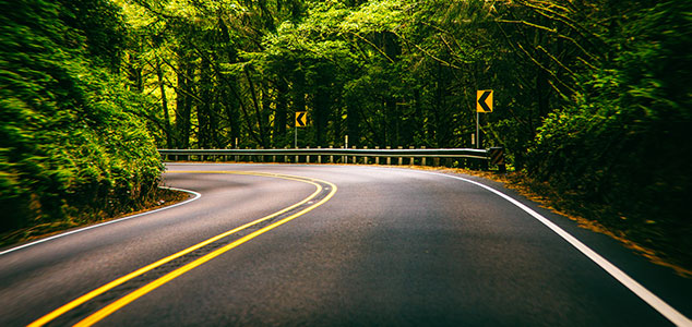 sharp left bend on road
